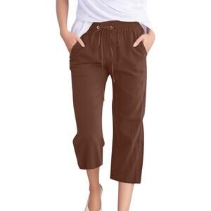 Cotton Blend Lightweight Capri Pants Sz Medium Brown